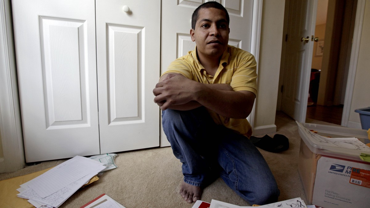 In a photo made Friday, Jan. 27, 2012 photo, Pedro Guzman is shown at home in Durham, N.C. U.S. Immigration and Customs Enforcement detained the Guatemalan native in 2009, and he spent 19 months in private prisons run by CCA in Gainesville and Lumpkin, Georgia. (AP Photo/Gerry Broome)