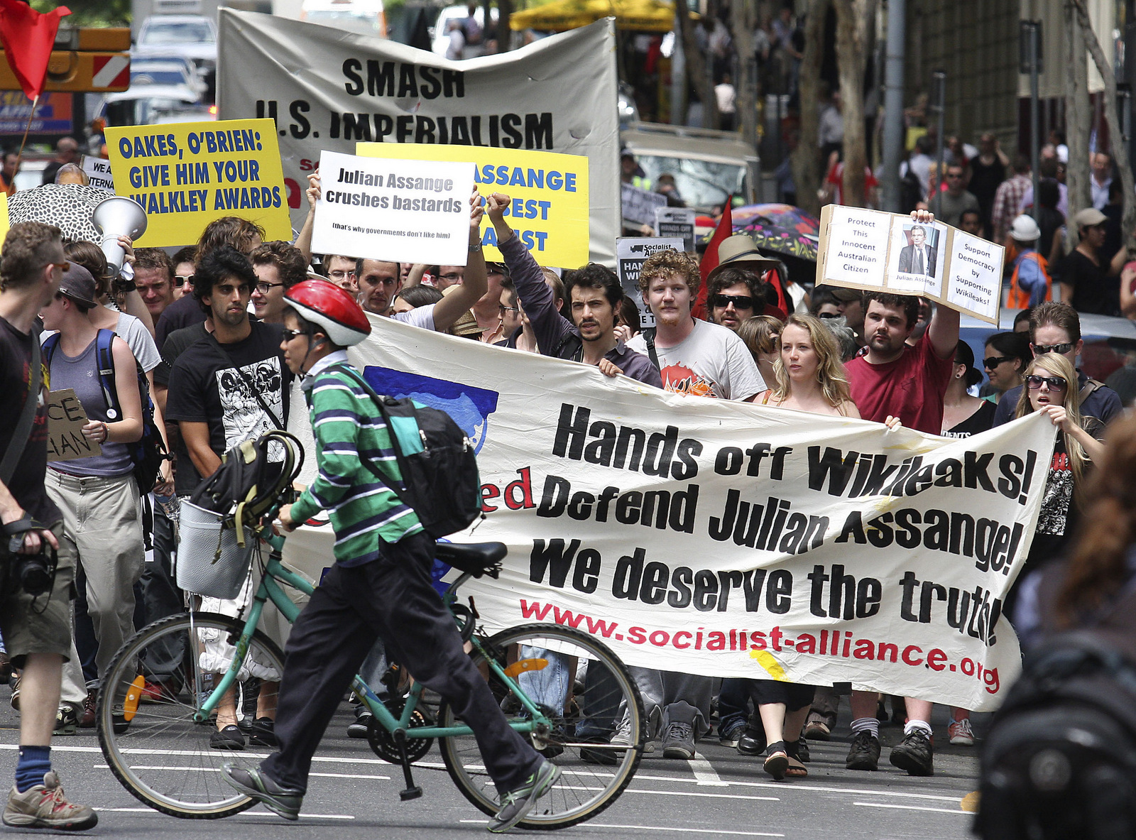 Australians march through Brisbane to protest the detention of WikiLeaks founder, Julian Assange, Dec. 10, 2010. Tertius Pickard | AP